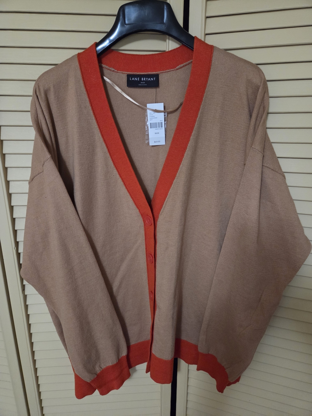 Lane Bryant Brown Cardigan with Orange Trim V-Neck,18/20